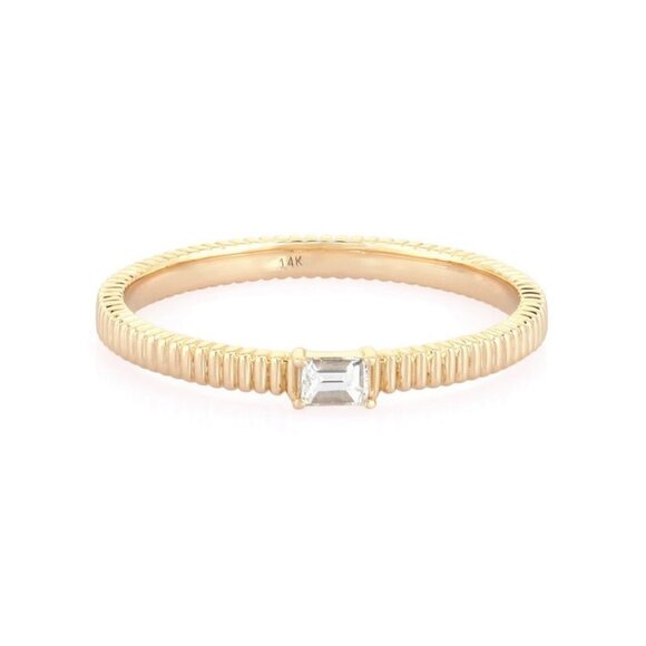 Minimalist Baguette Yellow Gold 14K (or 18k upon request) Textured Diamond Ring